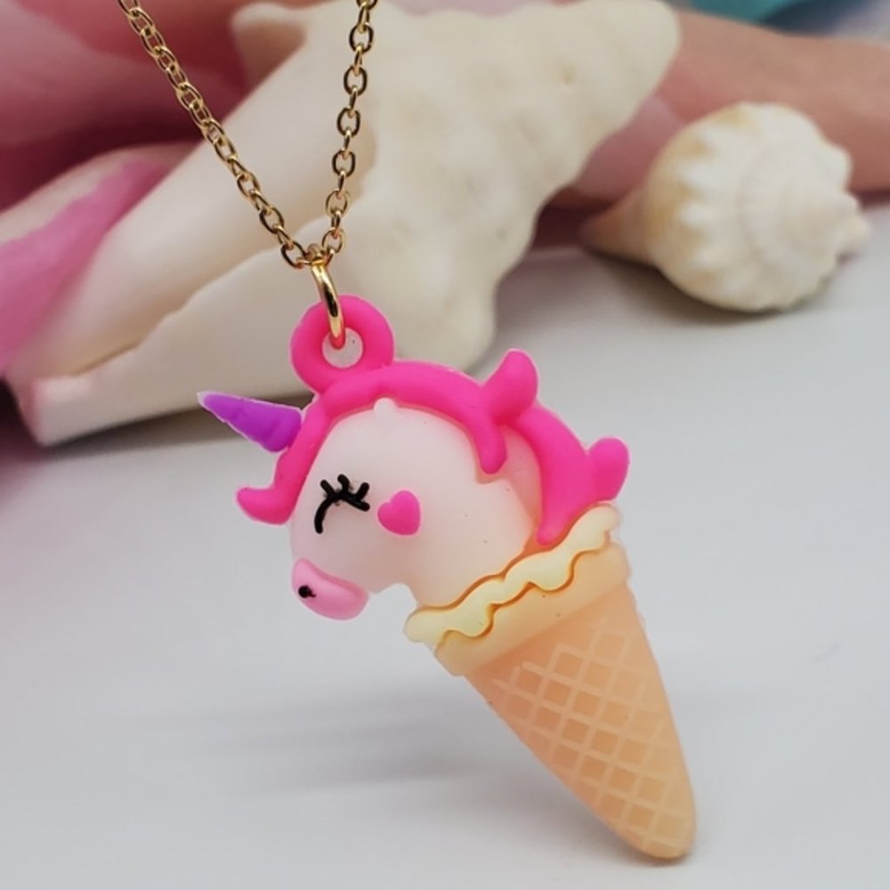 Unicorn Jewelry 14K Gold plated Chain Hypoallergenic Ice-Cream Cone Necklace